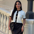 Neve Elegant Knit Cardigan with Short Sleeve and Pockets
