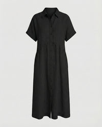 Neve Linen Shirt Dress with Striped in Black