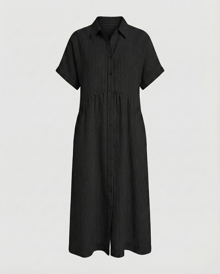 Neve Linen Shirt Dress with Striped in Black