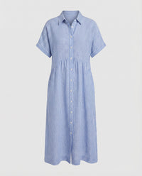 Neve Linen Shirt Dress with Striped in Blue