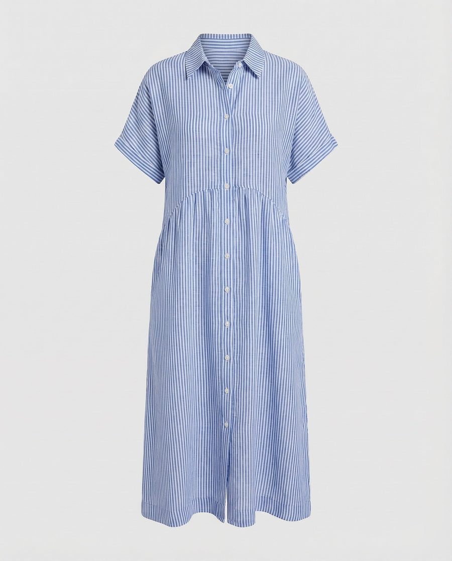 Neve Linen Shirt Dress with Striped in Blue