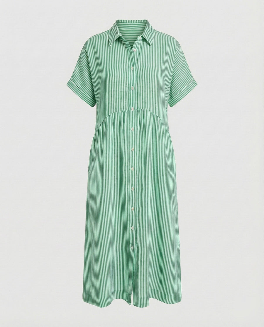 Neve Linen Shirt Dress with Striped in Green