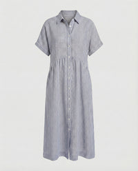 Neve Linen Shirt Dress with Striped in Grey