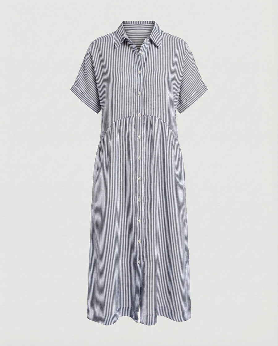 Neve Linen Shirt Dress with Striped in Grey