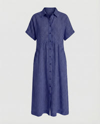 Neve Linen Shirt Dress with Striped in Navy