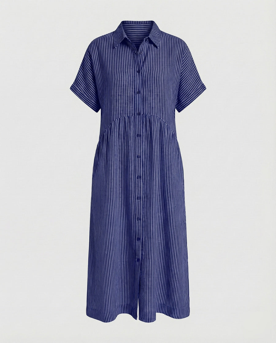 Neve Linen Shirt Dress with Striped in Navy