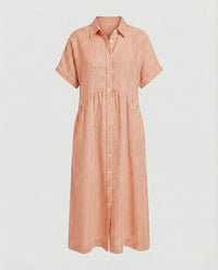 Neve Linen Shirt Dress with Striped in Orange