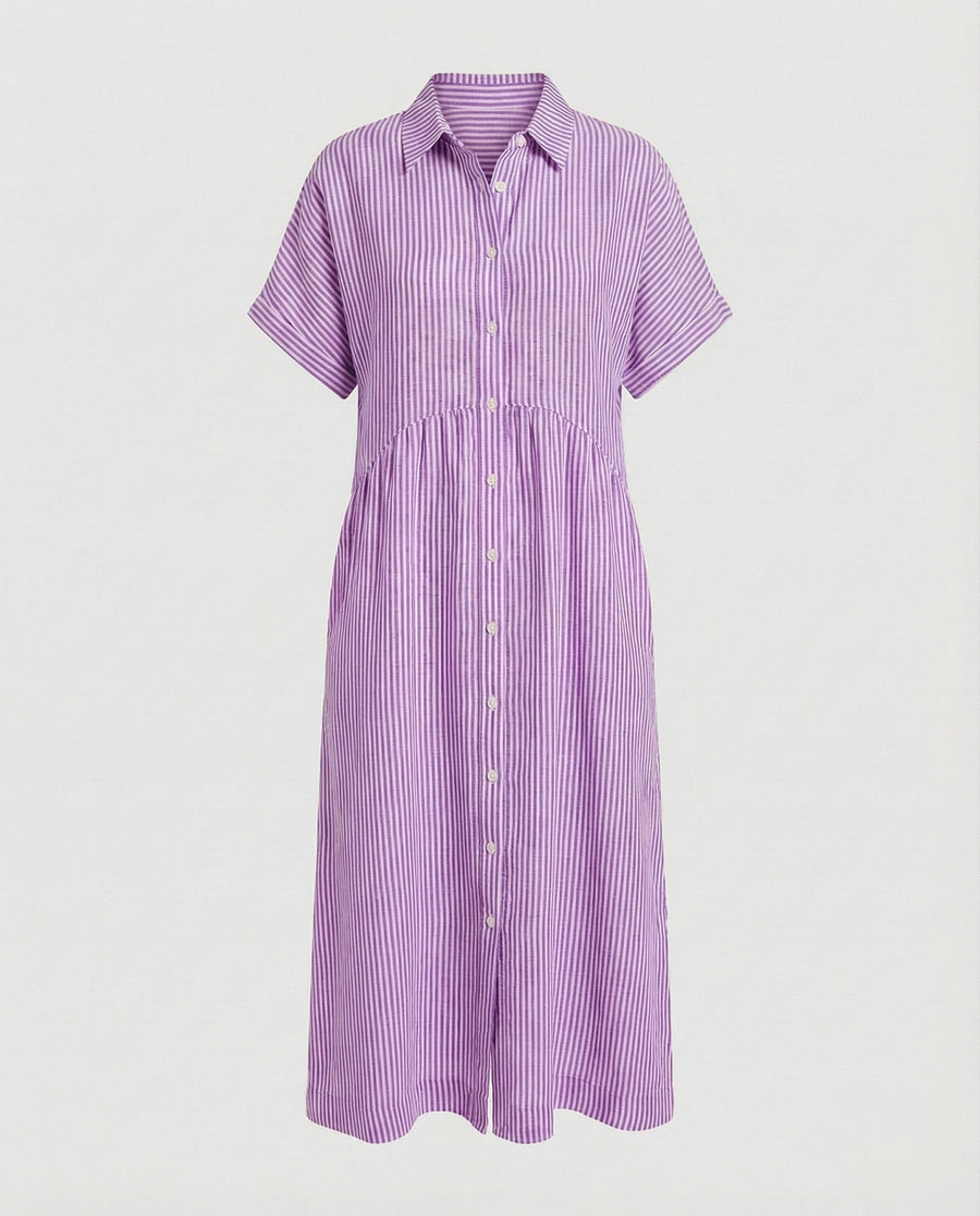Neve Linen Shirt Dress with Striped in Pink