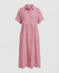 Neve Linen Shirt Dress with Striped in Red