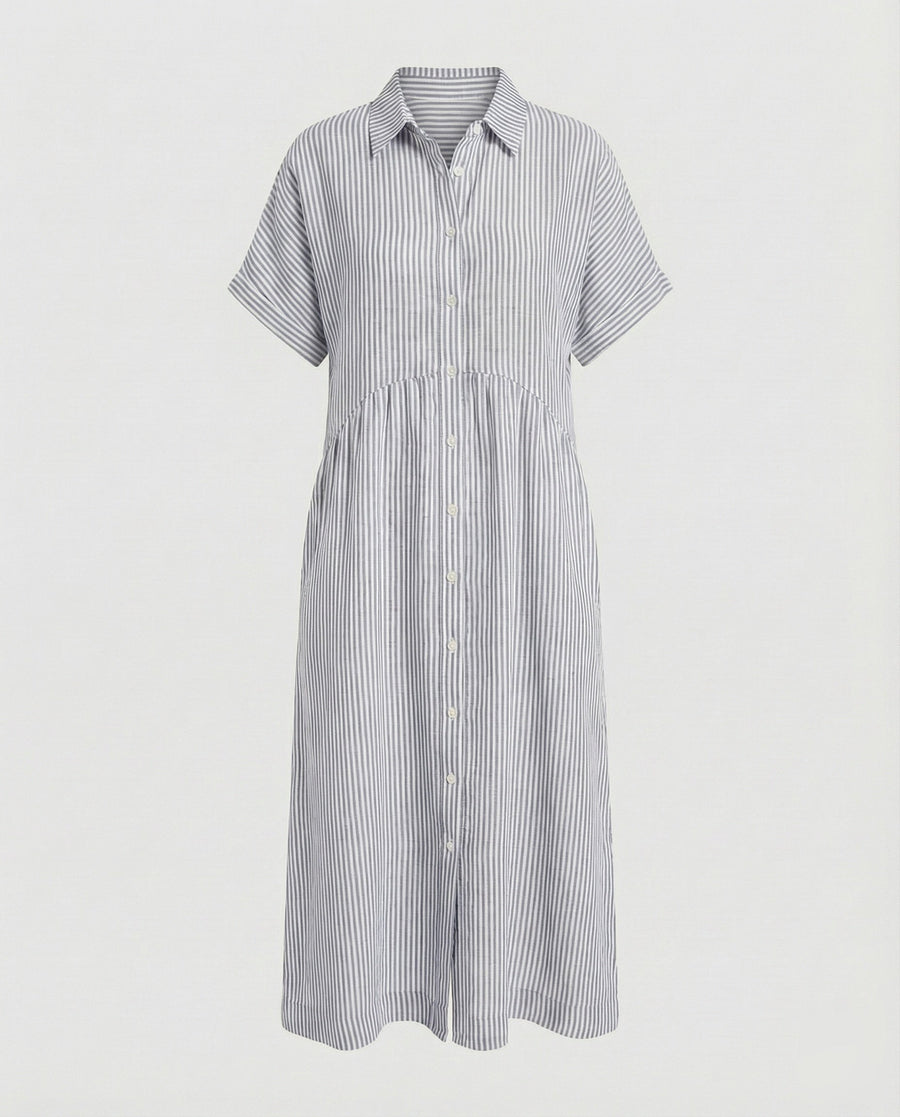 Neve Linen Shirt Dress with Striped in White