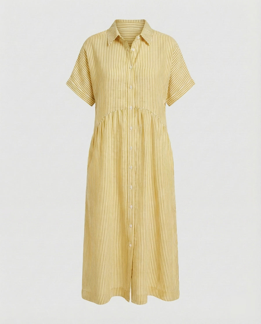 Neve Linen Shirt Dress with Striped in Yellow