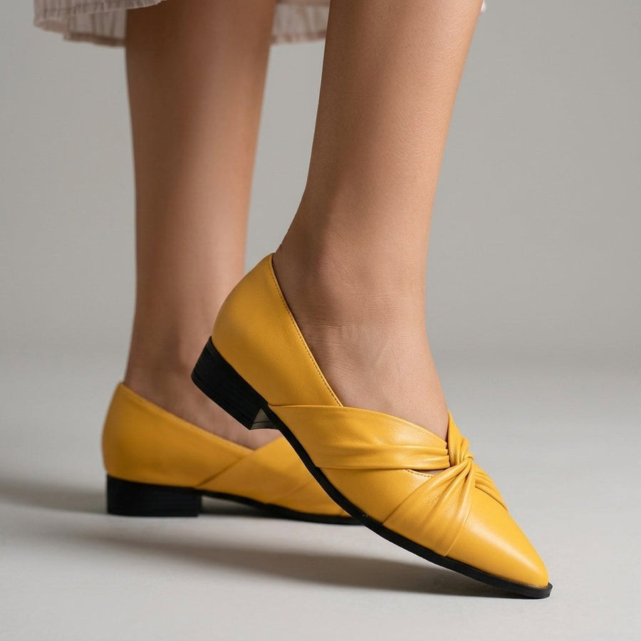 Nia Knotted Pointed Flat in Canary Yellow