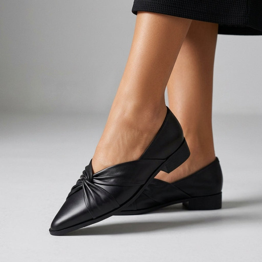 Nia Knotted Pointed Flat in Charcoal