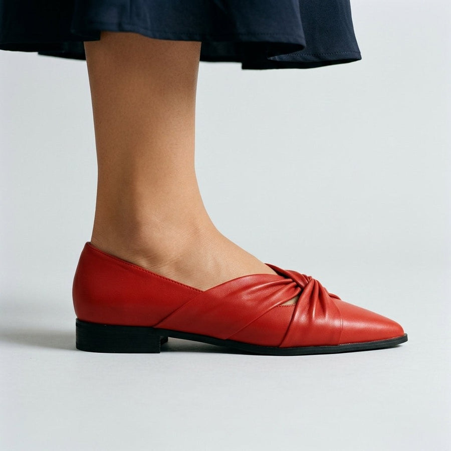 Nia Knotted Pointed Flat in Crimson