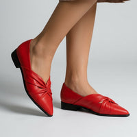 Nia Knotted Pointed Flat in Crimson