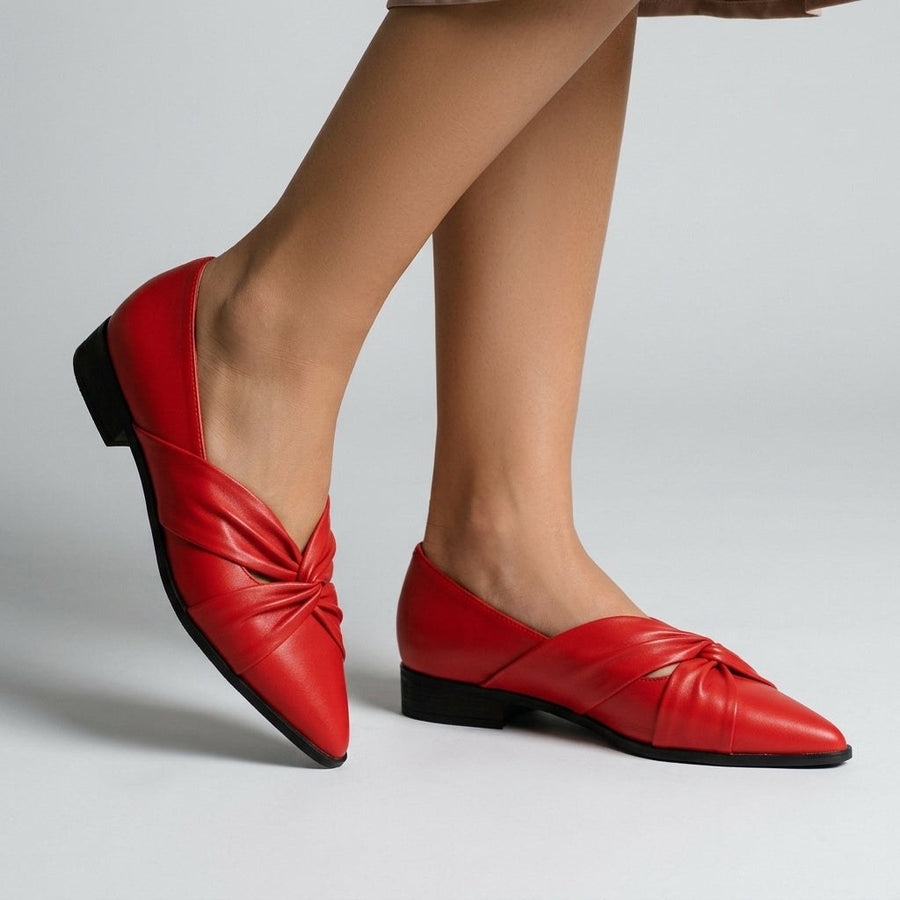 Nia Knotted Pointed Flat in Crimson