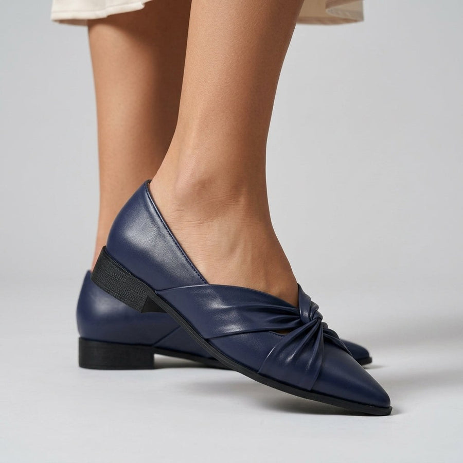 Nia Knotted Pointed Flat in Indigo Blue