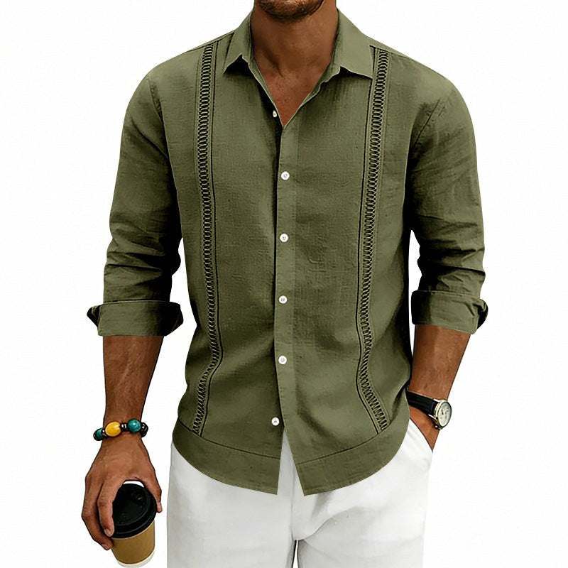 Nico Casual Linen Blend Shirt in Olive Green