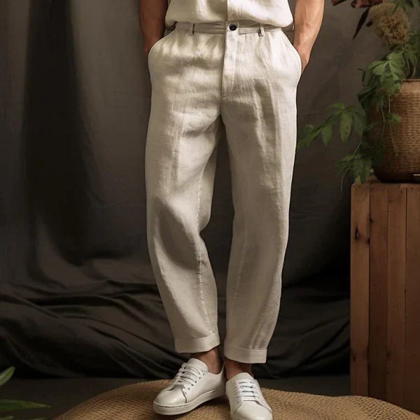 Nico Lightweight Linen Trousers in Khaki