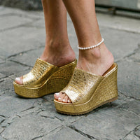 Nicolette Women's Gold Platform Wedge Sandals in Gold