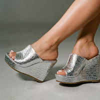Nicolette Women's Gold Platform Wedge Sandals in Silver