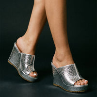 Nicolette Women's Gold Platform Wedge Sandals in Silver