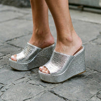 Nicolette Women's Gold Platform Wedge Sandals in Silver