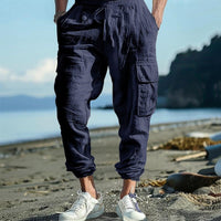 Niels Airy Trousers with Elastic Waist and Pockets in Navy