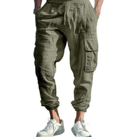 Niels Airy Trousers with Elastic Waist and Pockets in Olive Green