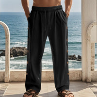 Niels Casual Trousers with Button Front and Wide Leg in Black
