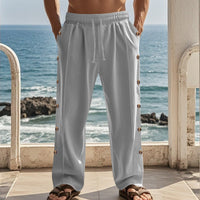 Niels Casual Trousers with Button Front and Wide Leg in Grey