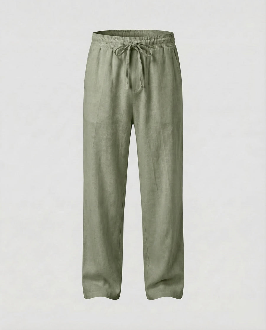 Niels Linen Trousers in Olive Green