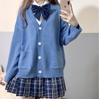 Nina Knit Cardigan with V-Neck and Pockets in Blue