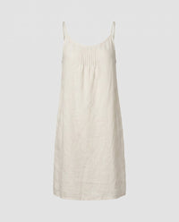 Nina Linen Dress with Pleated in Beige