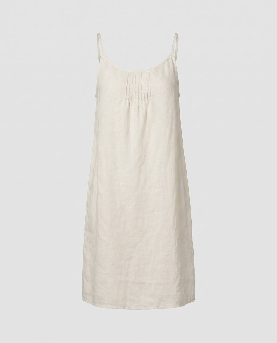Nina Linen Dress with Pleated in Beige
