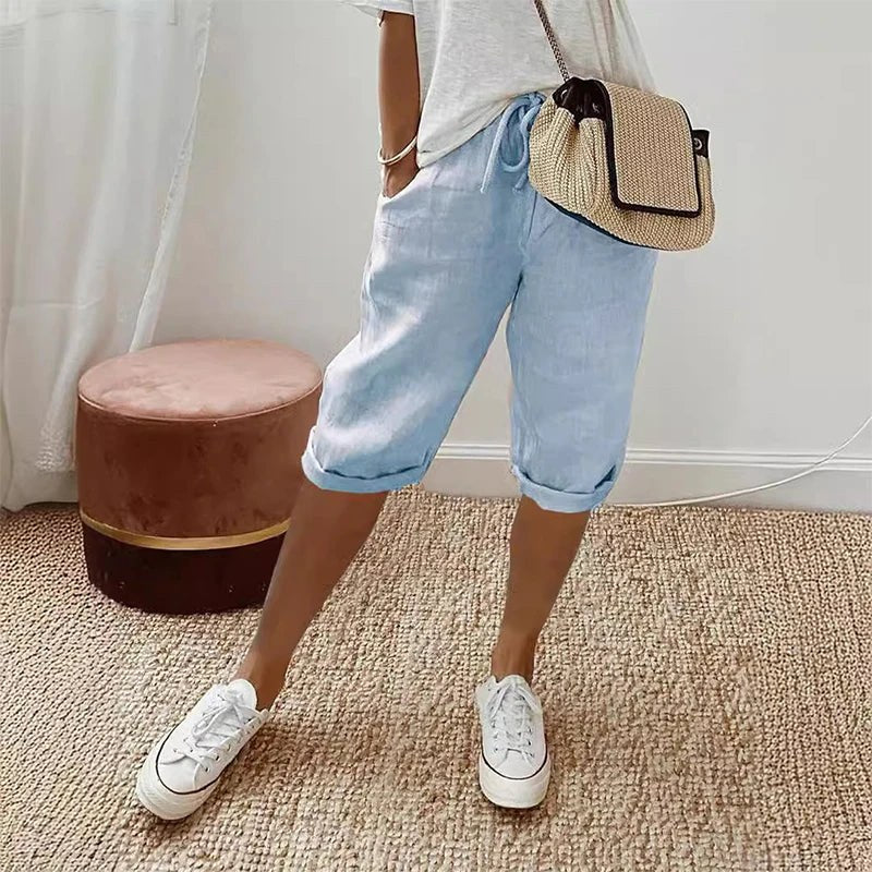 Nina Linen Trousers in Light Blue