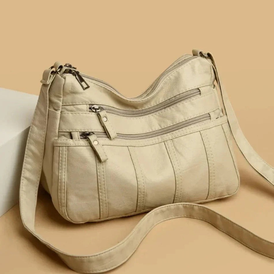 Nina Women's Multi-Pocket Crossbody Shoulder Bag in Beige