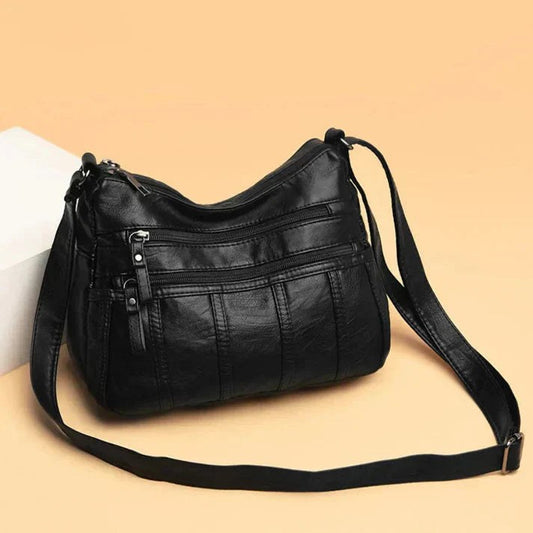 Nina Women's Multi-Pocket Crossbody Shoulder Bag in Black