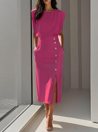 Nina™ Midi Dress with Side Slit in Bright Pink