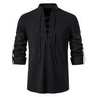 Noa Casual Shirt with Long Sleeve and Lace-Up in Black
