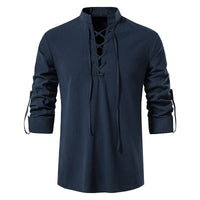 Noa Casual Shirt with Long Sleeve and Lace-Up in Midnight Blue