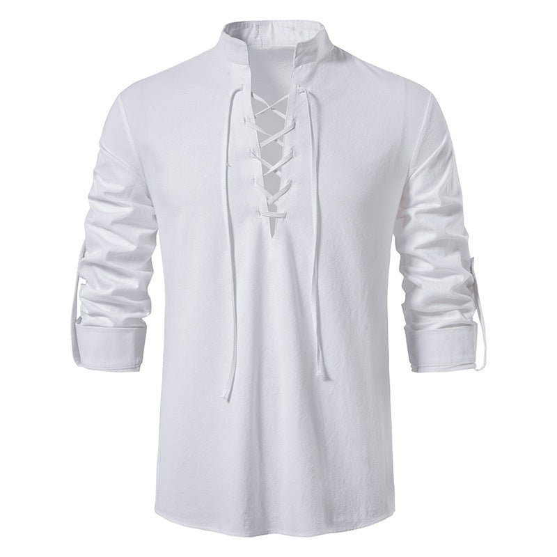Noa Casual Shirt with Long Sleeve and Lace-Up in White