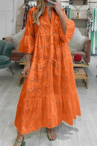Noa Elegant Dress with Embroidery in Orange
