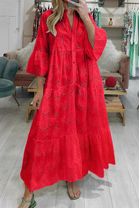 Noa Elegant Dress with Embroidery in Red