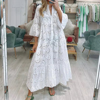 Noa Elegant Dress with Embroidery in White