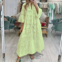 Noa Elegant Dress with Embroidery in Yellow