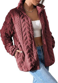Noa Jacket with Stand Collar and Oversized in Rotwein