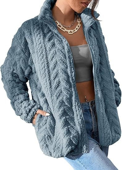 Noa Jacket with Stand Collar and Oversized in Sky Blue
