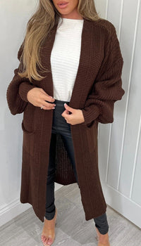 Noa Knit Cardigan with Pockets in Brown