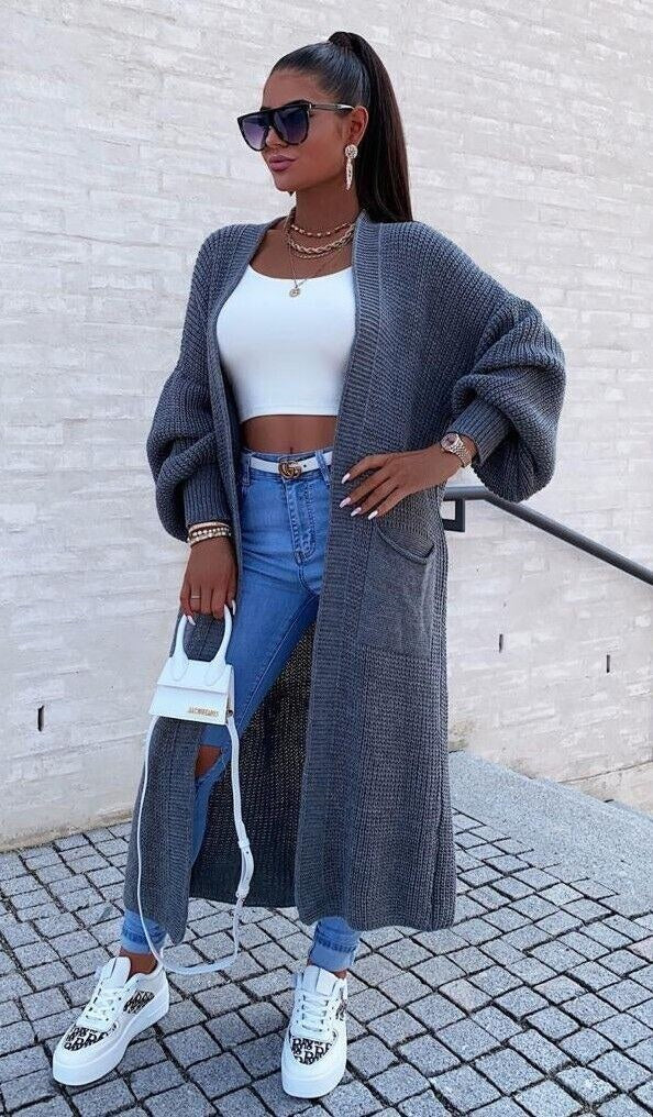 Noa Knit Cardigan with Pockets in Dark Grey